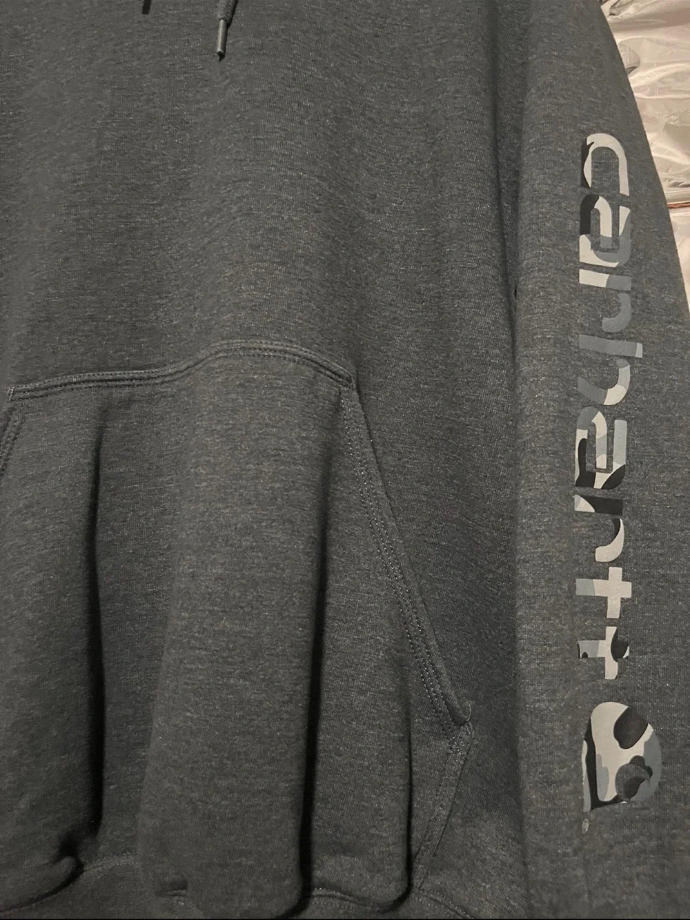 Carhartt Dark Gray Pullover Hoodie with Sleeve Logo